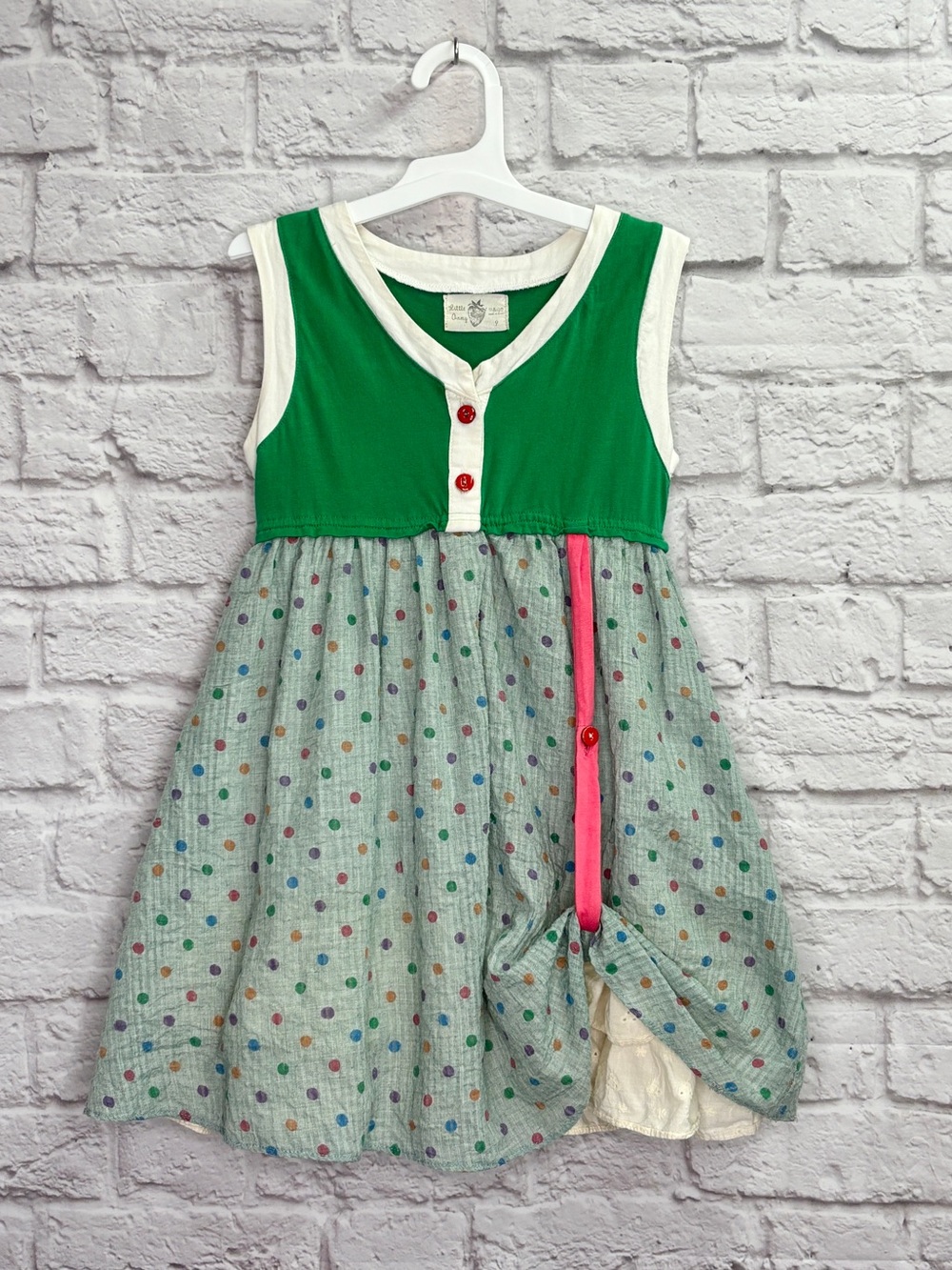Little Anmy Girls Boutique Dress Size 9 (4/5) Sleeveless Polka Dot Green *READ*